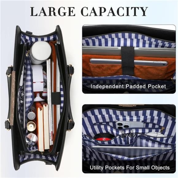 4pc Sets Laptop Bag for Women Large Leather Laptop Briefcase with USB Port - Picture 6 of 6